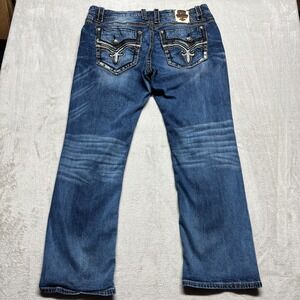 Rock‎ Revival Fenner Straight Jeans 41x33 Mens Embellished Pockets Medium Wash